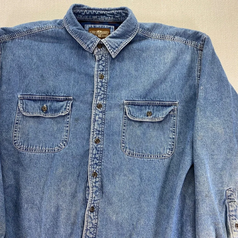 Levi Strauss Denim Shirt Mens XXL Blue Blanket Lined Plaid Workwear Shacket Read - Picture 8 of 14